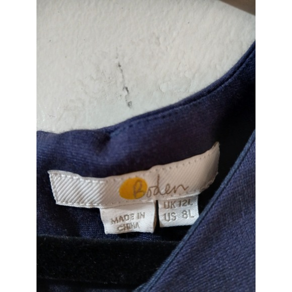 Boden Navy Blue Scalloped Lace Trimmed Long Sleeve Dress US 8 UK 12 - Picture 2 of 5